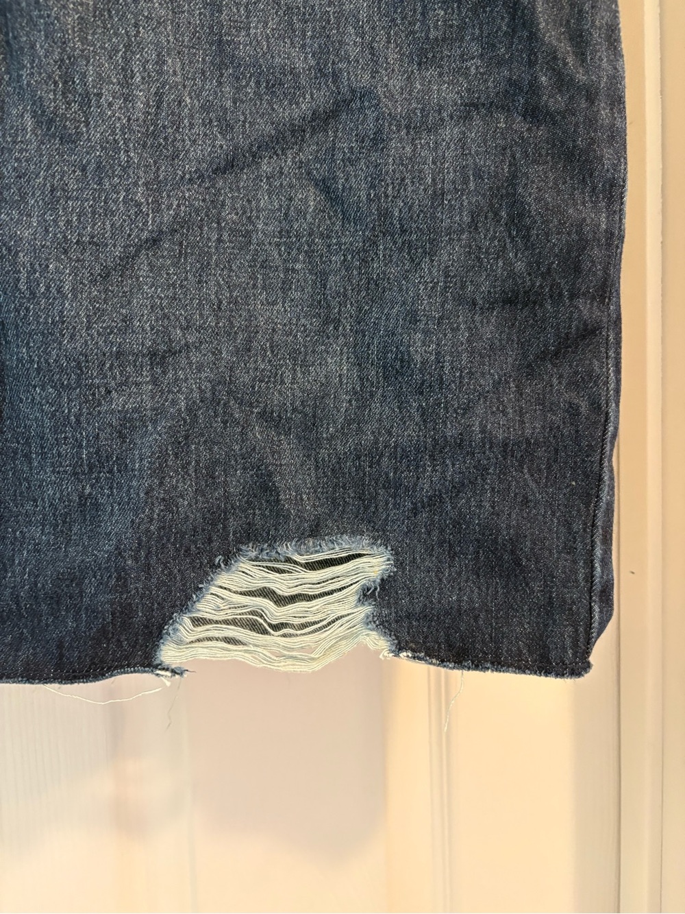 Time and Tru Distressed Dark Blue Denim Mini Skirt - Picture 4 of 16